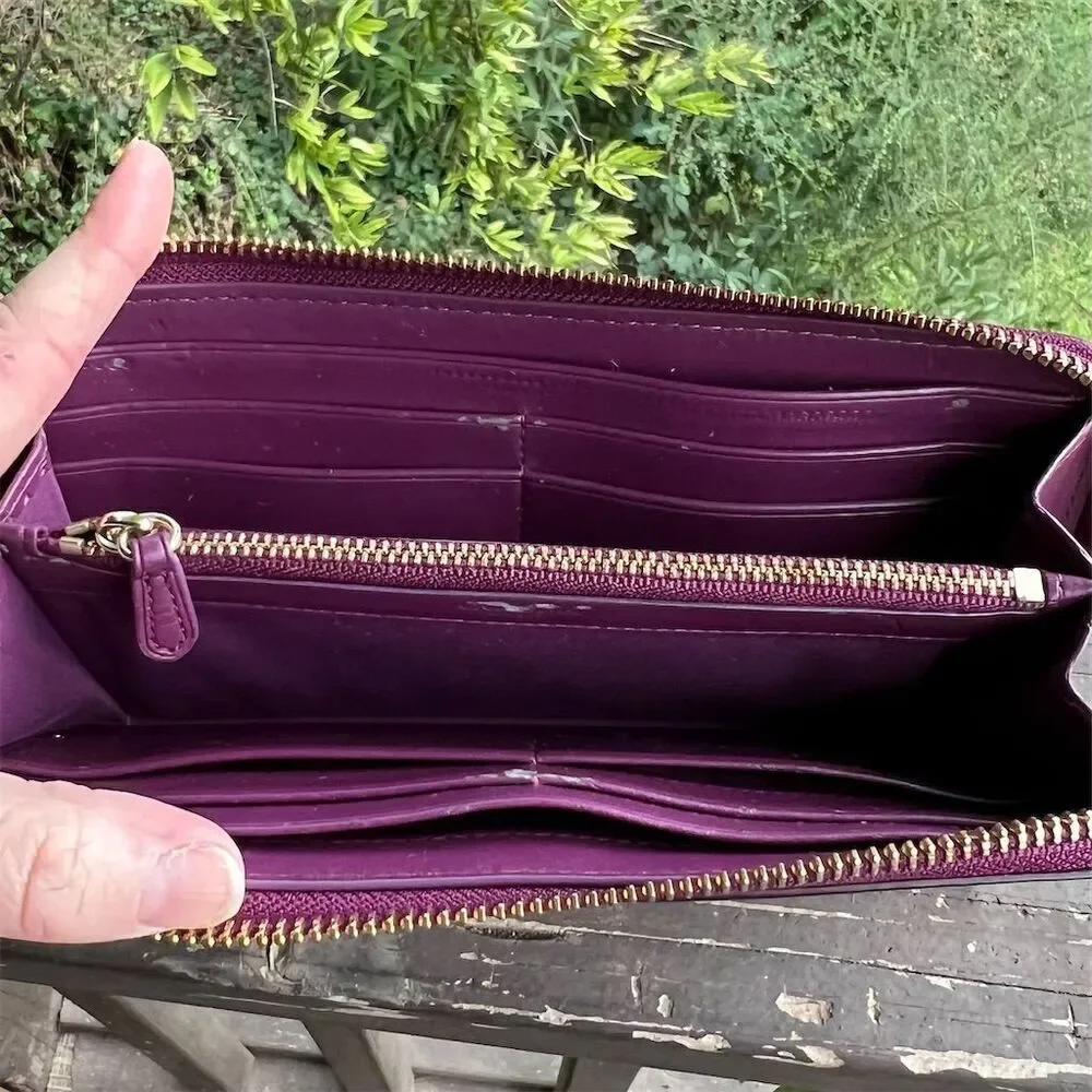 COACH Long Zip-Around Wallet Purple Smooth Leather w Gold Hardware AUTHENTIC
